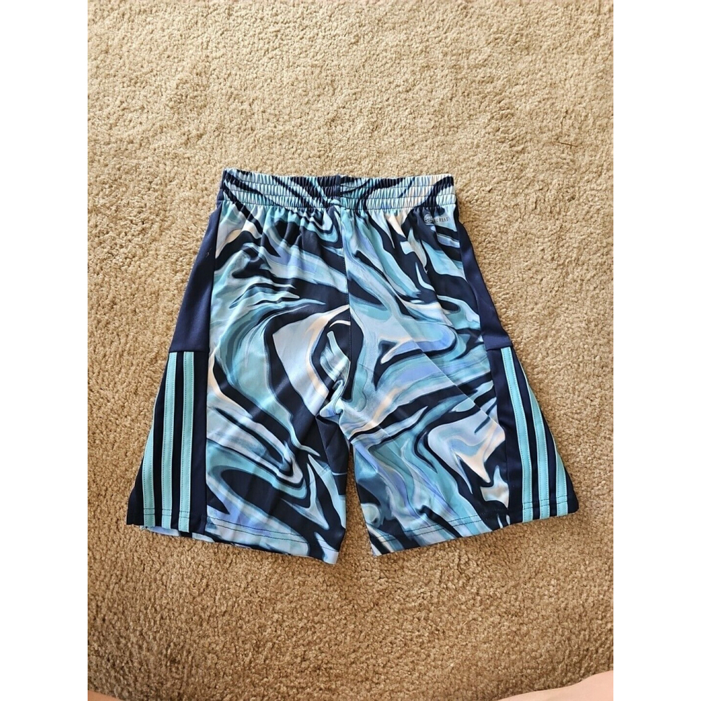 Adidas Boys Drawstring Aeroready Elastic Waistband Hyper Real Shorts Blue MEDIUM - Picture 4 of 5